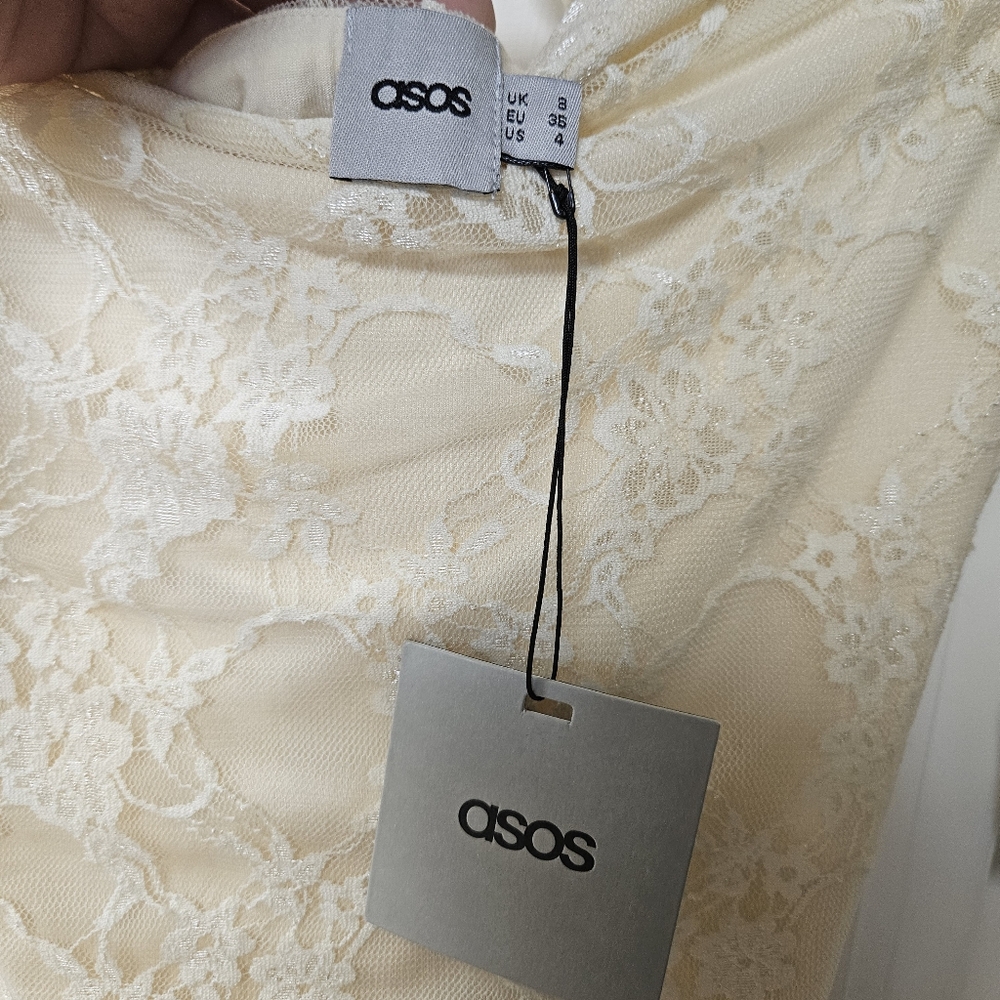 ASOS NWT women's size 4 mini bodycon off white lace overlay dress - Picture 3 of 5
